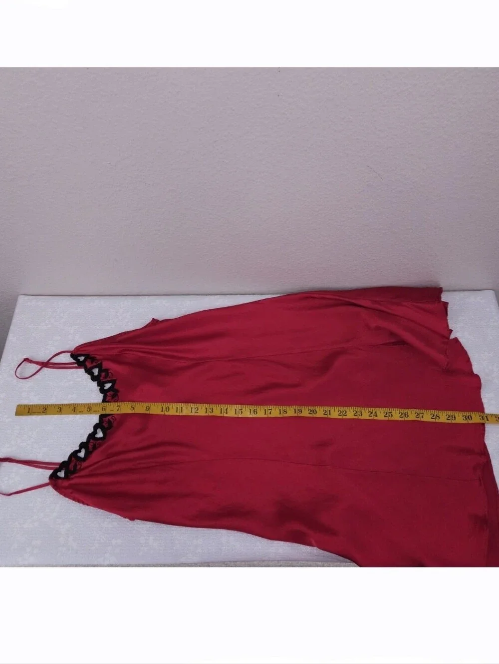 Vintage Victoria's Secret Silk Mini Slip Dress LARGE Red Black Hearts 90s